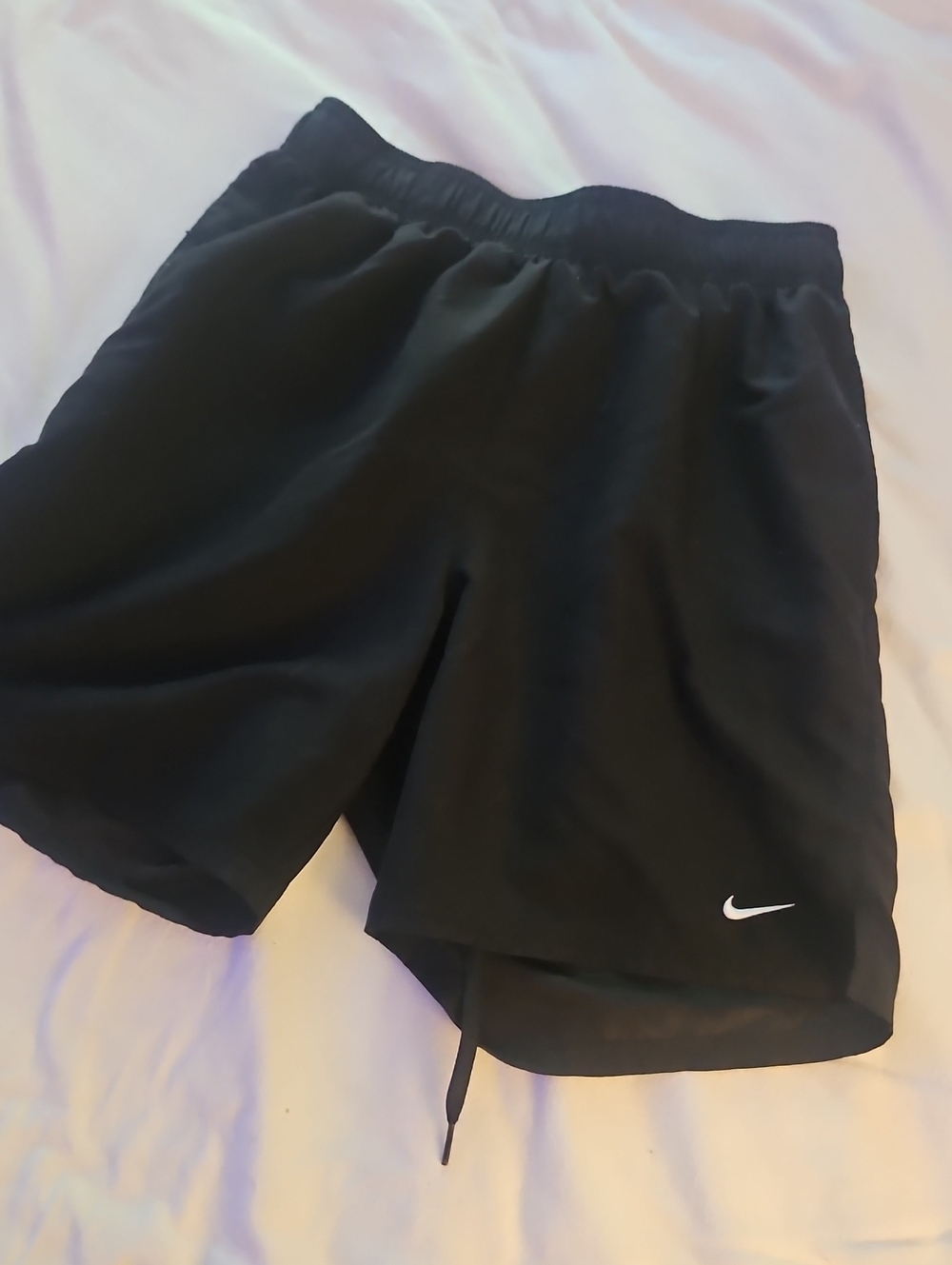 Nike Men’s Black Athletic Shorts Swim Suiy with White Swoosh
